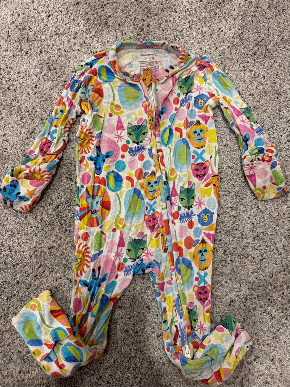 Musethreads Bright Multi Animal Face Print Footed One-Piece
